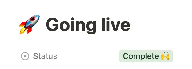 Screenshot of Notion task of "Going live"